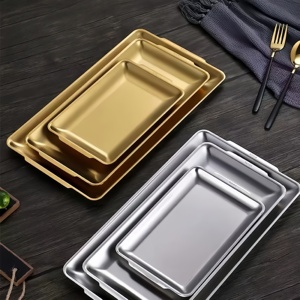 Dayanıklı Paslanmaz Çelik Tepsi - Altın ve Gümüş Kaplama, Restoran, Büfe ve Ev Mutfağı Kullanımı İçin İdeal - Product Image 3