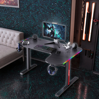 Bureau de jeu PC moderne en métal et fibre de carbone, en forme de L, noir, table d'e-sport avec porte-gobelet, crochet pour casque, extensible