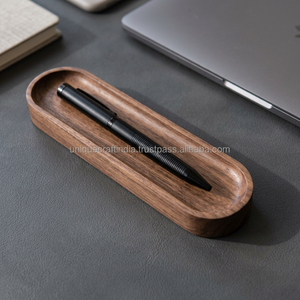 Premium Acacia Wooden Elegance Pen Holder Minimalist Wooden <b>Desk</b> <b>Tray</b> For Office Creative Workspaces Handmade Organizer Caddy - Product Image 1