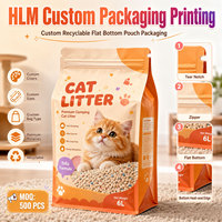 Emballage personnalisé pour litière pour chat, pochette zippée, plastique recyclable, fond plat, logo personnalisé, sac pour nourriture pour animaux ou litière pour chat