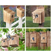 Nichoir moderne en bois massif YOUMEPET avec protection anti-prédateurs en métal et fermeture auto-agrippante pour usage extérieur toutes saisons, idéal pour les passagers bleus