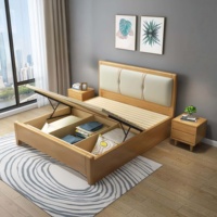 Minimalistisches Massivholz-Bettgestell mit Gepolstertem Kopfteil im Nordischen Stil Langlebige Schlafzimmermöbel für Zuhause und Hotel Doppelbett
