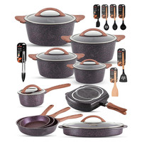 Revêtement en marbre antiadhésif en aluminium moulé sous pression robuste Ensembles d'ustensiles de cuisine Ensemble de casseroles et poêles avec couvercle en verre