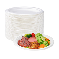 Assiettes rondes compostables et biodégradables en bagasse de canne à sucre, paquets de 50, 100, 150, rondes, anti-fuite, en pulpe