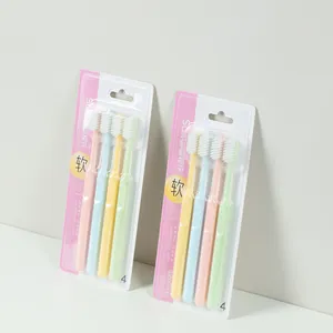Factory Wholesale Pack Of 4 Pieces Customized Solid Color Adult Extra Soft Toothbrushes With Independent Cover