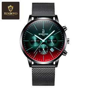 Binbond Men's Chronograph Watch Stainless Steel Band 7mm Quartz Movement Water Resistant Sports Watch B0135 - Product Image 5