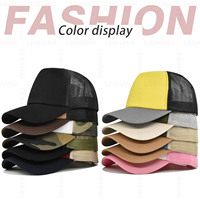 Gorra de béisbol de malla de 5 paneles con visera curva de alta calidad, lisa, en blanco, para bordado personalizado de logotipo, gorras trucker de algodón de dos tonos.