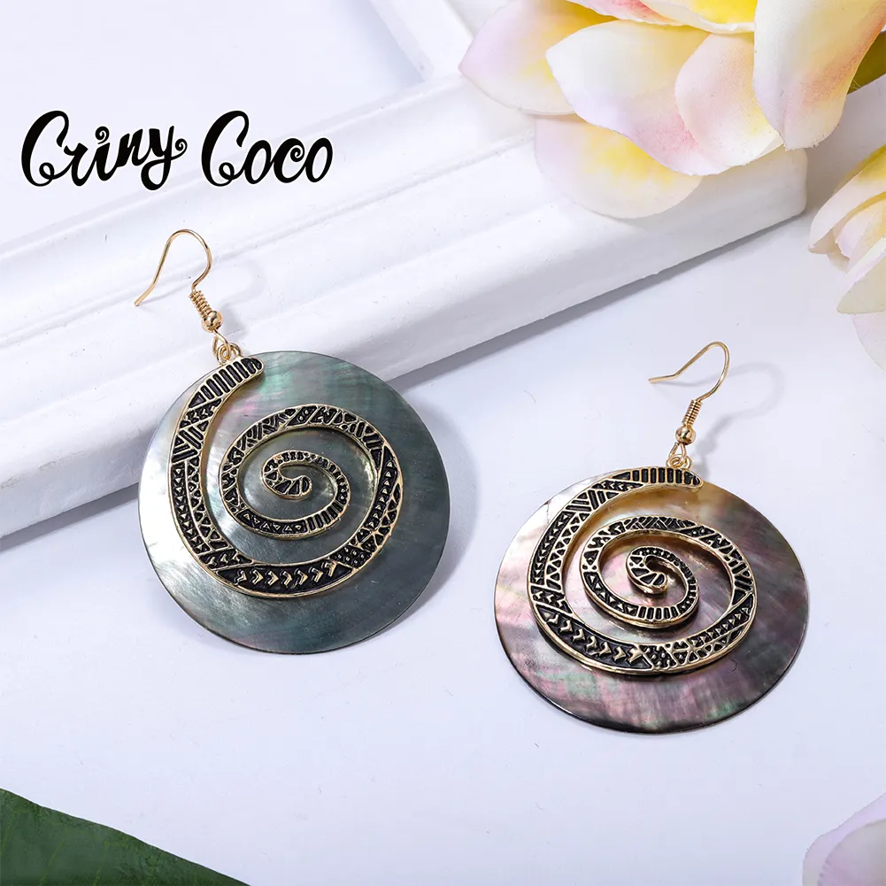 Cring CoCo Boho Chic Jewelry Pearl Earrings Samoan Round Earrings Wholesale Hawaiian Abalone Shell Jewelry
