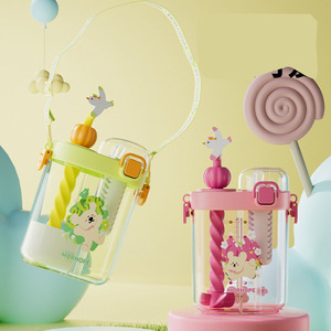 Gourde Enfant 600ml Anti-fuite en Plastique Sans BPA, Bouteille d'Eau Réutilisable 2-en-1 avec Paille pour Enfants et Écoliers - Product Image 5