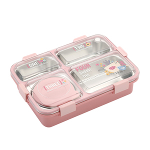 Thép không gỉ thực phẩm <span class=keywords><strong>container</strong></span> với nắp 850ml + <span class=keywords><strong>150ml</strong></span> Bát Bento Box 4 ngăn lưu trữ Box đối với thực phẩm - Product Image 1