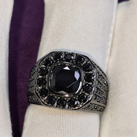 Bague Hip Hop en Argent S925 Sertie de Moissanite Noire, Bague Large Creuse en Nid d'Abeille Plaqué Rhodium Noir pour Hommes, Bijoux Fins