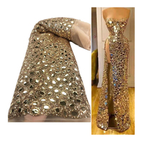 Tissu africain en dentelle à paillettes Tissu pour robe de soirée de mariage 100% Polyester Or Grands tissus en dentelle à paillettes