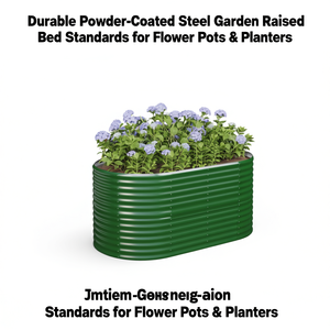 Jardinières surélevées en acier thermolaqué vert, pots à fleurs elliptiques - Product Image 1