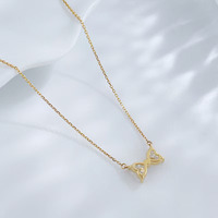 Collana con Pendente in Oro 18K con Diamante Coltivato in Laboratorio, Doppio Cuore, Farfalla, Fiocco, Taglio a Cuore, Regolabile, Gioiello Raffinato da Donna