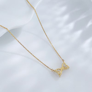 Collier Pendentif en Or 18 carats avec Diamant de Laboratoire, Double Cœur, <span class=keywords><strong>Papillon</strong></span>, Nœud <span class=keywords><strong>Papillon</strong></span> Tendance, Cœur Taillé, Réglable, Bijou Fin pour Femme - Product Image 2
