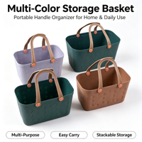 Panier portable grande capacité avec poignée en plastique pour pique-nique et rangement alimentaire domestique