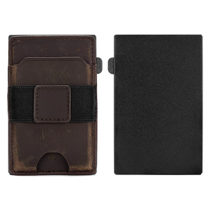 Tarjetero metálico de cuero genuino, mini, portátil, anti-desmagnetización, con sistema de extracción automática, para hombres y mujeres - Product Image 5