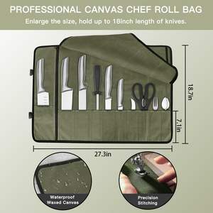 Échantillon gratuit Sac à couteaux de chef en toile cirée imperméable avec logo personnalisé Sac à outils de chef professionnel enroulable - Product Image 4