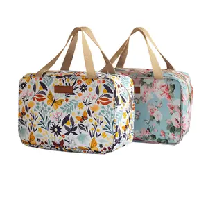 Sac à lunch isotherme portable pour le bureau, sac à lunch isotherme souple, design personnalisé, sac fourre-tout thermique pliable à imprimé floral - Product Image 1