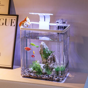 <strong>Tropical</strong> <strong>Small</strong> Desktop Rectangular <strong>Fish</strong> <strong>Tank</strong> for Shrimp Guppy Transparent Plastic Light Filter Silent Breeding Home Aquarium - Product Image 5