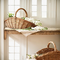 Grand panier de rangement ovale en osier, style pastoral, avec poignées, idéal pour pique-nique, courses ou comme panier à fleurs de Noël