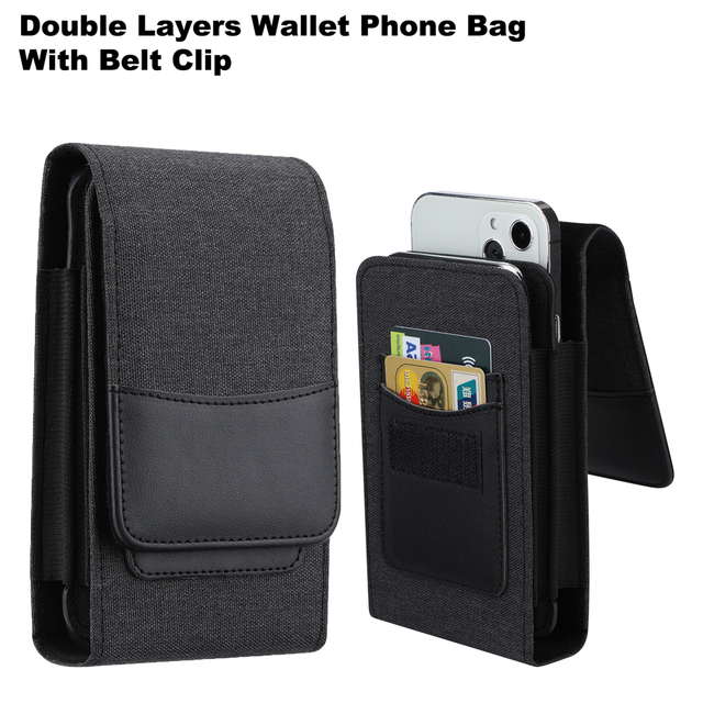 Cellphone Pouch Nylon Belt Holster Cases Cover for iPhone 18 17 16 Pro Max Samsung Galaxy S26 S25 Ultra Double Laylers Waist Bag