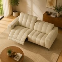 Canapé d'angle moderne en cuir véritable beige à deux places avec fonction inclinable électrique et rembourrage en éponge, idéal pour appartements et hôtels