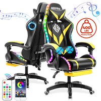 Chaise de jeu confortable pour le bureau et la maison, siège de jeu, ordinateur, PC, jeu de voiture, course, lumière LED RGB, chaise de jeu avec repose-pieds