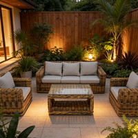 Ensemble de canapés de jardin en rotin d'extérieur moderne en osier PE, mobilier de patio pour hôtel, résistant à l'eau, durable, vente chaude