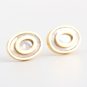 <b>Stud</b> <b>Earrings</b> Gold 16mm Round Geometric Shell Inlaid Stainless Steel Fashion Jewelry - Product Image 3