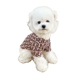 Sweat à capuche d'été pour chien, motif lettre F marron, vêtements légers pour animaux de compagnie, pour Teddy Schnauzer Shiba Inu Corgi, t-shirt à manches courtes - Product Image 3