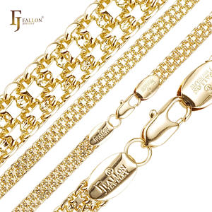 54100144 4mm + FJ Fallon perhiasan mode Bismarck tenun jangkar tiga Tautan rantai berlapis dalam 14K emas kuningan berbasis Split - Product Image 4