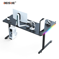 Bureau de jeu réglable en hauteur à moteur unique BEISIJIE AL-L, table en fibre de carbone RGB avec base en T