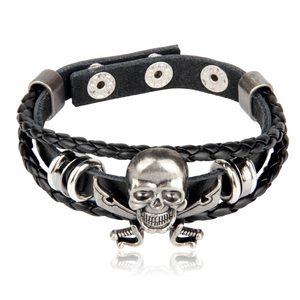 Punk <span class=keywords><strong>Rock</strong></span> Trendy Bracelet pour hommes Non-mainstream Double-Knife Skull Cuir tressé pour mariage ou cadeau - Product Image 6