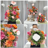 Boule de fleurs artificielles personnalisée de 30 cm de diamètre, centre de table rose vif et orange, arrangement de mariage fait main, décoration florale de table