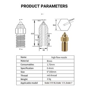 Boquillas de latón para <span class=keywords><strong>Ender</strong></span> <span class=keywords><strong>3</strong></span> V3 SE, piezas de impresora 3D Kit de boquillas de latón de alta velocidad de 0,4mm para Creality <span class=keywords><strong>Ender</strong></span> 5 S1, <span class=keywords><strong>Ender</strong></span> 7 - Product Image 2