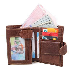محفظة من الجلد الطبيعي بوشيهو ثلاثية الطيات متعددة الرجال محفظة مع زر - Product Image 4