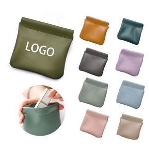 Pochette de maquillage de voyage auto-fermante portable, sac cosmétique en cuir PU imperméable sans fermeture éclair, poche pratique, rangement de maquillage à pression - Product Image 1