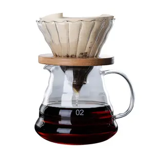 Hittebestendige Verdikte Glazen Wolk Koffiepot V60 Koffiefilterbeker Handgebrouwen Pot Met Deksel En Verstelbaar Logo