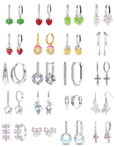 <span class=keywords><strong>Pendientes</strong></span> Originales de Plata de Ley 925 Plateados en Plata con Circonitas, Diseños de Fresa, Donut y Cangrejo - Regalo de Boda - Product Image 2