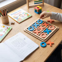 Jeu de Tic Tac Toe en bois avec logo personnalisé, vente en gros, OEM, ODM, jeu éducatif Montessori, jeu des croix et des points