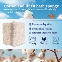 Éponge de bain rectangulaire épaisse en coton et lin naturel avec boucle de suspension, réutilisable, exfoliante, écologique, pour le corps et la douche