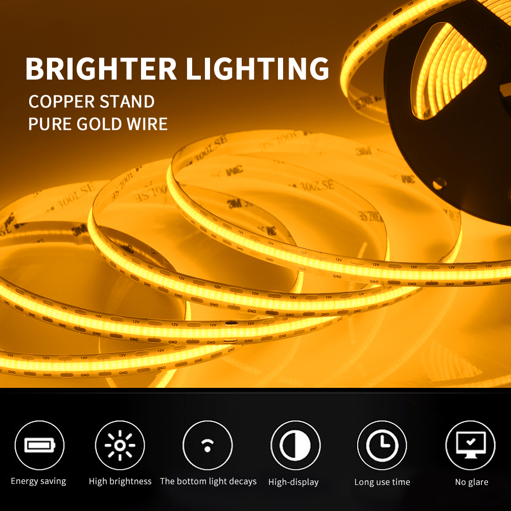 Cob Yellow Light Strip Led Led Chip Customize Logo DC24v 12v flexible yellow color led cob strip blue cob led strip light