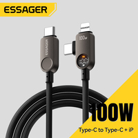 ESSAGER ES-X88 Cable de Carga Rápida USB Tipo C a Tipo C con Pantalla Digital 2 en 1, Trenzado, 5A PD 100W, para Laptop, Teléfono, iPhone