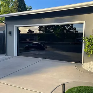 Portas de garagem de vidro Porta de alumínio bom preço Alumínio preto à prova d'água Segurança Desenho gráfico moderno