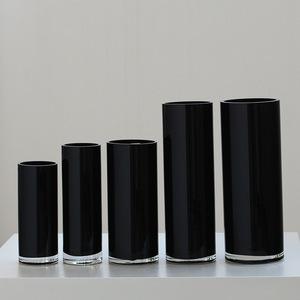 Modern Simple Black Straight Glass Desktop Hydroponic Flower <b>Vase</b> for Hotel Lobby Wedding Decorations Coastal Cylindrical - Product Image 4