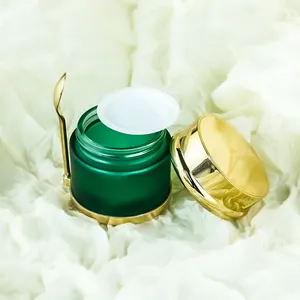 High Quality Luxury Dark Green Hot Stamping 30ml 50ml Moisturize Cream Glass Jar WIth Metal Spoon And Cap