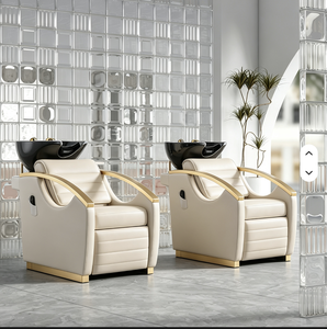Nuevo Sillón de Lavado Profesional para Salón de Belleza, Silla de Champú Eléctrica Especial para Salón, Juego de Muebles de Salón en Cuero Marrón y Dorado - Product Image 2