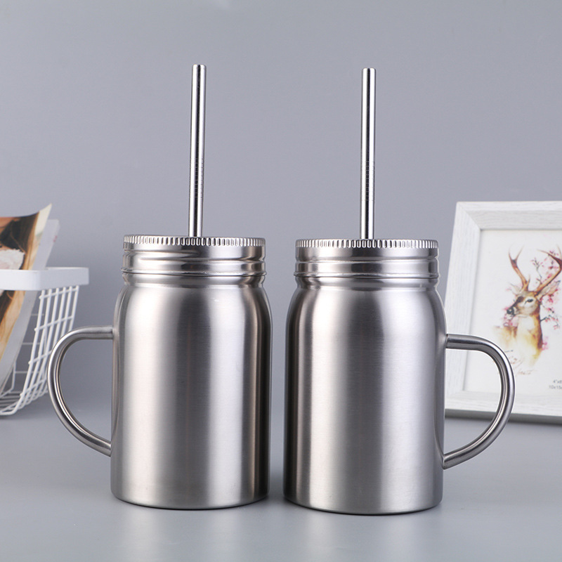 En Acier inoxydable 12 oz Mason Jar Gobelet Avec Couvercle De Paille