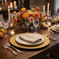 Assiettes de présentation rondes dorées de 13 pouces pour mariage, bord martelé, réutilisables, en plastique, pour Noël, anniversaire, dîner, sous-assiettes dorées